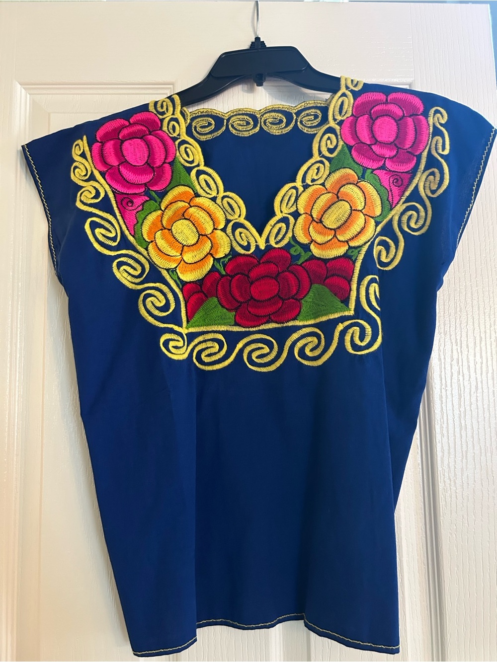 Embroidered Floral Navy Women's Top - Vibrant Multicolor